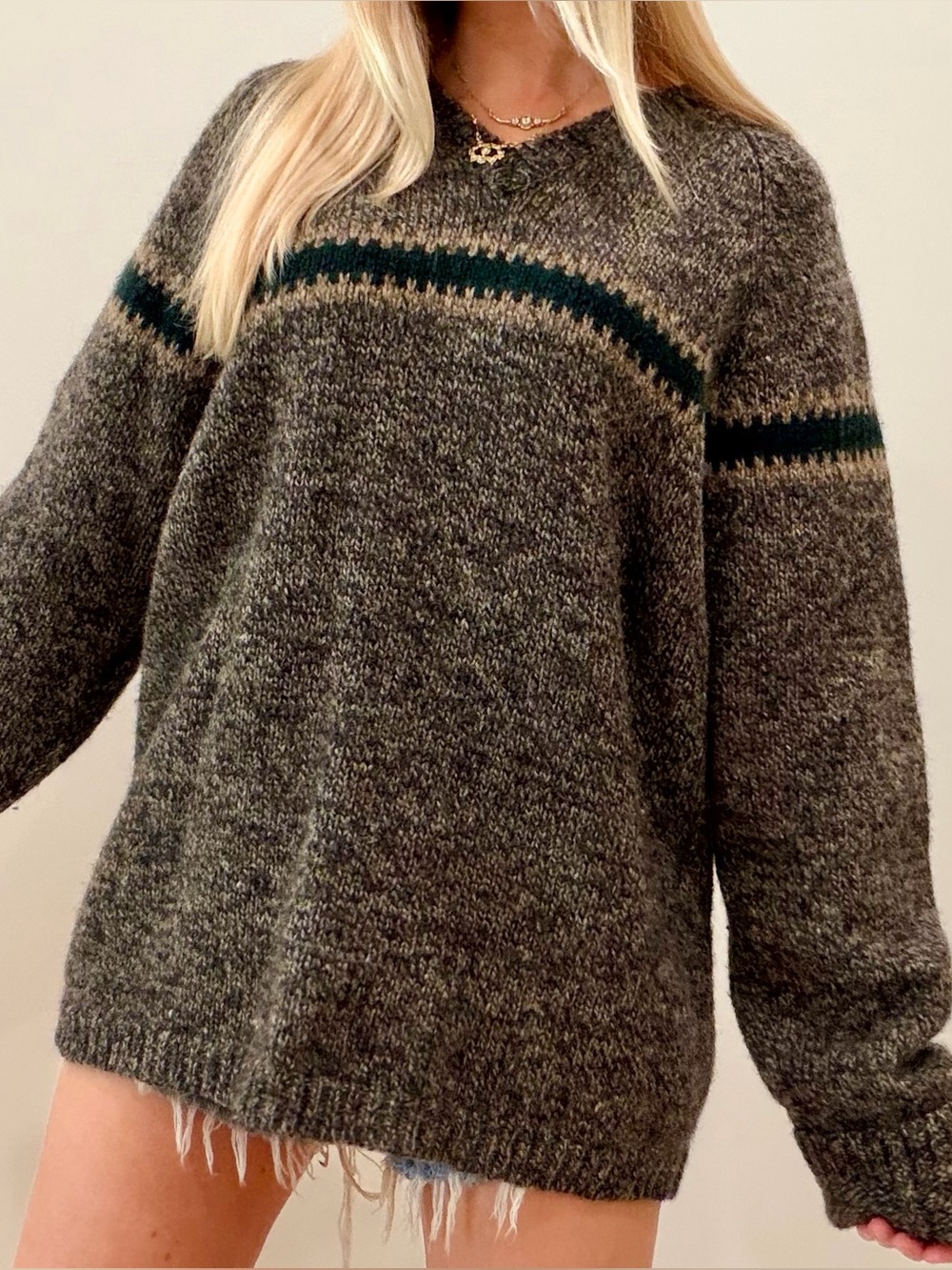 Vintage 90’s Abercrombie & Fitch Chunky Wool Speckled Varsity Striped Sweater